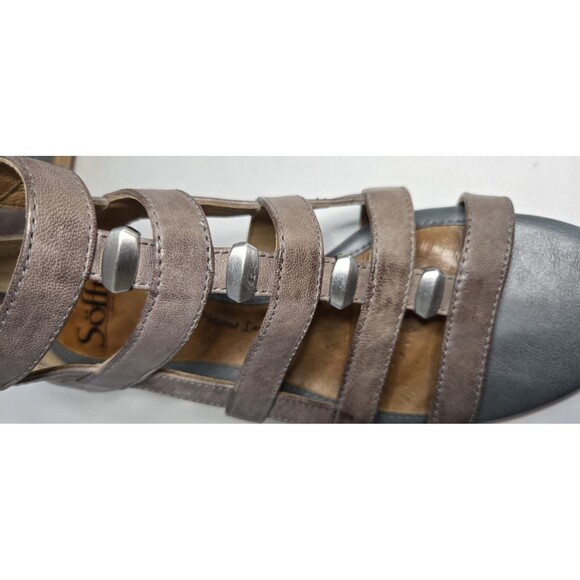 Women Sofft Wedge Gladiator Sandals Taupe & Gray/Blue Leather Slip Resist Sz 8 - Picture 6 of 11